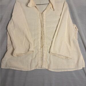 Elegant Beige Button Down Shirt with Lace Trim